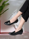 Synthetic leather black ankle flat loafer ballet shoes - comfortable, lightweight, and durable for casual or formal wear. Colourblocked design with soft, cushioned footbed for long-lasting comfort and sturdiness. Available in various sizes (IND-3 to IND-8). Made in India