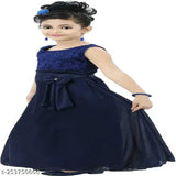 Navy Blue Rayon Sleeveless Maxi Dress, Embroidered Net - Stylish Party Gown for Girls (2-13 Years)