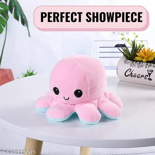 Reversible dark blue & pink octopus plush toy for kids, durable fabric net material