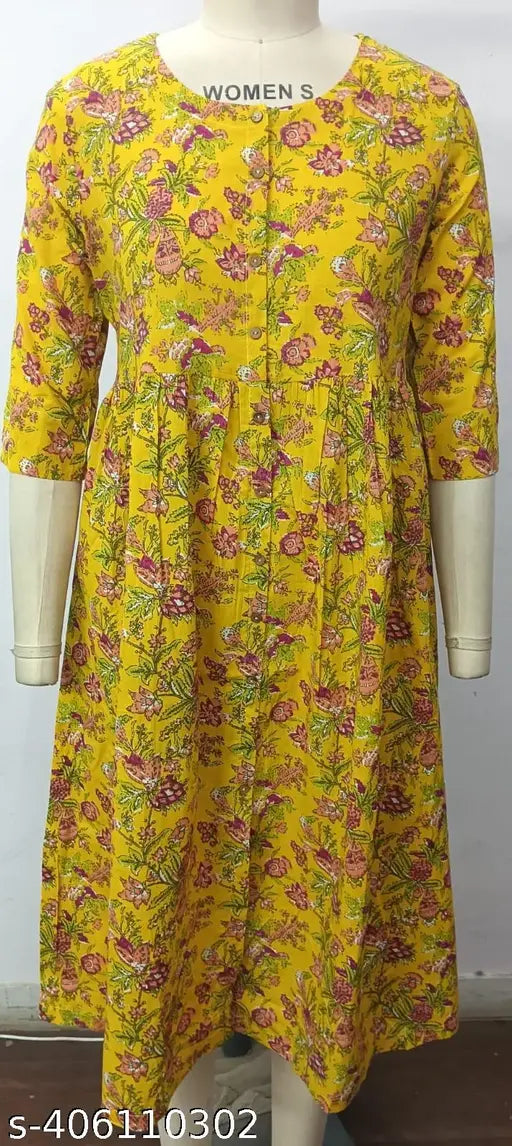 Cotton three-quarter sleeve printed kurta for women, vibrant Indian ethnic wear in S, M, L, XL, XXL