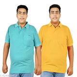 Aqua and Mustard Plus Size Men's Polo T-Shirts, half sleeves in Matty Fabric. Comfortable, high-quality polo shirts with pockets, perfect for various occasions." (124 characters)