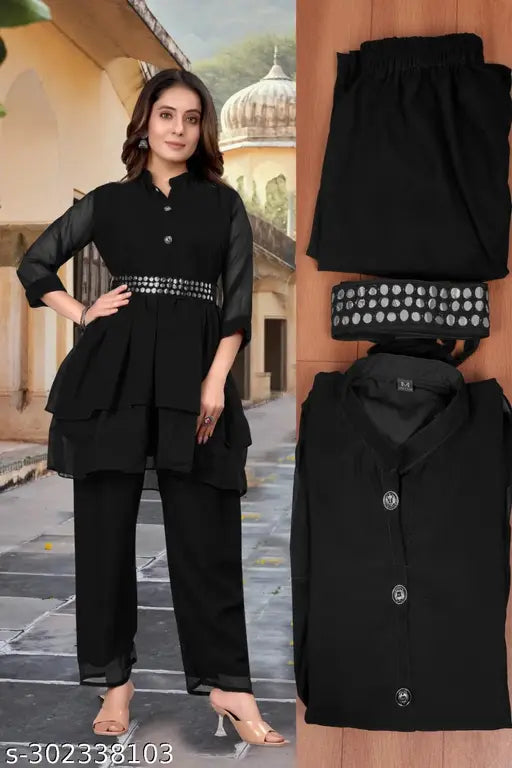 Georgette kurta set with palazzo bottoms, new trending solid-colored Indian fashion