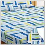 Geometric cotton fitted elastic double bedsheets with 2 pillow covers. Breathable, moisture-wicking, and machine washable