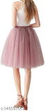 Purple satin knee-length fashion skirt with ruffles