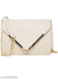 A white sling bag with a long chain shoulder strap