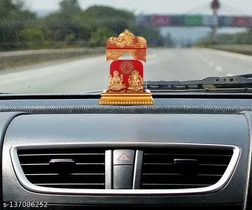 India handcrafted Lakshmi Ganesha murti Idol Set - Hindu religious collectible for car dashboard or desktop decor