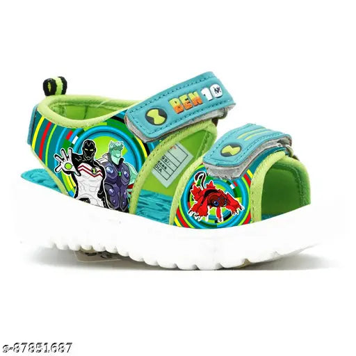 Kids' summer sandals with a fun graphic design, in seafoam or parrot green, featuring a comfort-friendly footbed