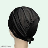 Black hijab cap, lace trim, Muslim fashion accessory