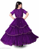 Short-sleeved net girls gown in solid color, 6-9 years, Indian origin