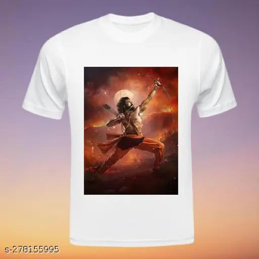 White striped polyester unisex T-shirt by Fi Ram Charan, perfect for casual wear