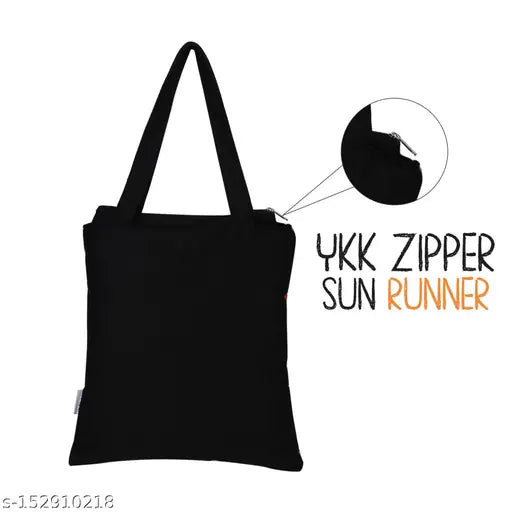 Black women's multipurpose casual travel tote bag, with black straps and two front pockets