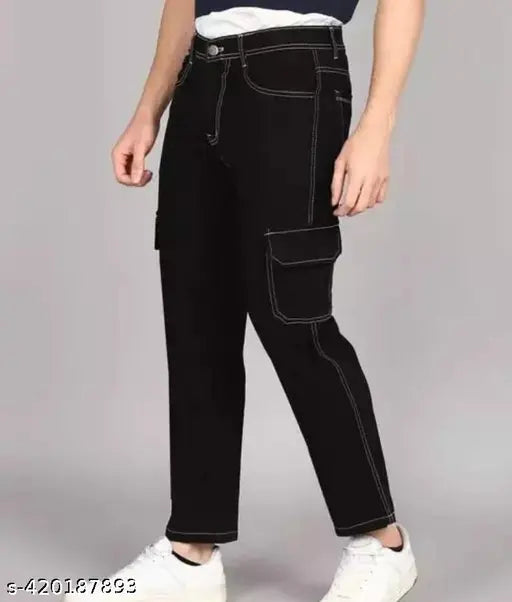 Black cotton blend fashion jeans for men by Flaying Men SKFI, solid net, size 28, 30, or 32