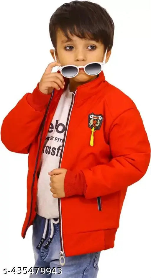 Little boy in red jacket with sunglasses