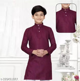Purple cotton boys kurta, solid pattern for ages 4-15 years old, Indian traditional clothing