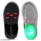 Red and black kids' casual sneakers with red LED lights