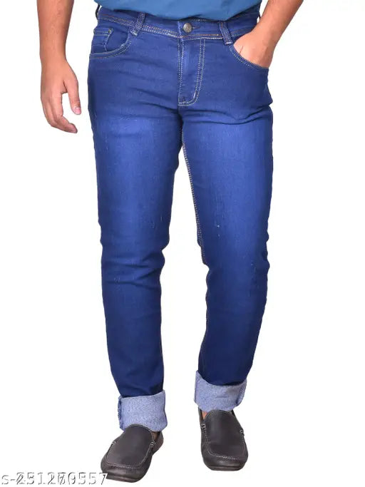 Men's denim slim fit stretchable jeans - solid, durable Indian-made denim wear for modern style and comfort