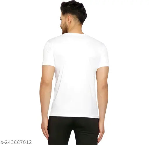 Indian men's half round neck printed polyester t-shirt with short sleeves, featuring creative design and versatile style