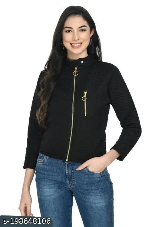 Black leather long sleeve solid pattern top by Sahana Style Jacek, premium quality fabric, size L