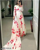 Georgette printed anarkali gown full ghera with Guptta lace border, trendy long-sleeved Indian fashion in multiple sizes