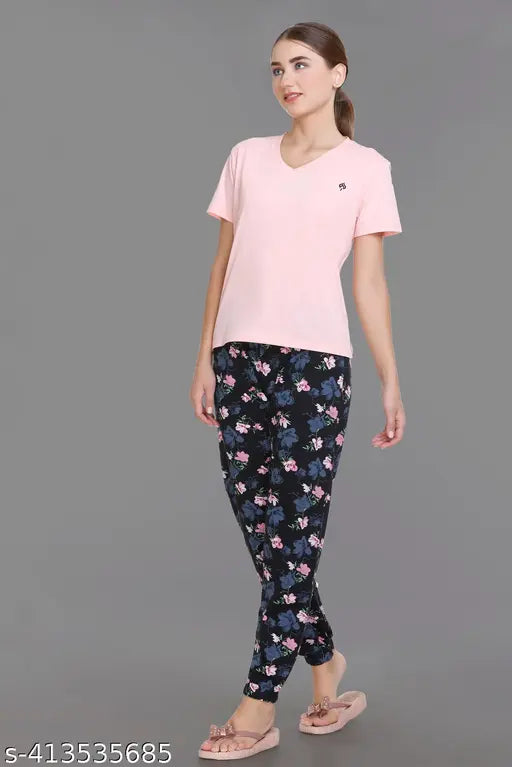 Women's cotton night suit set, printed and made with a cotton blend, perfect for sleepwear or loungewear