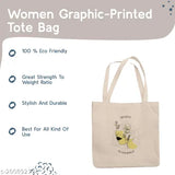 A graphic-printed, large tote bag in beige color