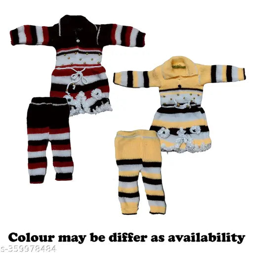 Woolen frock set (Pack of 2) for 0-3 months, self-designed winter wear in original basket