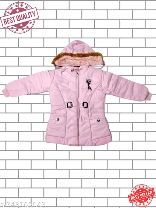 Pink padded coat with hood, lined in black fur