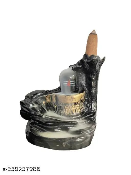 Seema Handicraft Shivling Incense Holder: Poly resin decorative Shivling with backflow smoke fountain, includes 30 cones for aromatherapy & relaxation