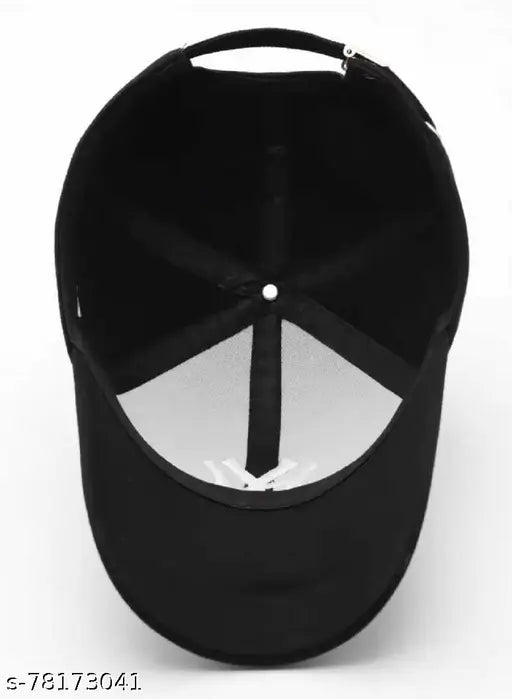 Black NY cap, cotton, adjustable, with white logo & strap, for men & women.