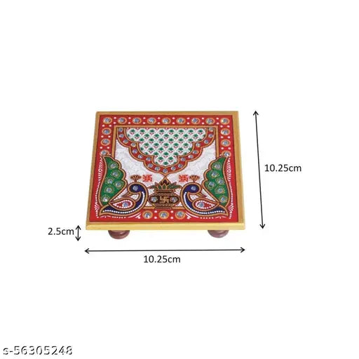 Ceramic Ganesh Idol with marble Choki, 10cm x 10cm x 9.5cm, ideal for Diwali and home puja