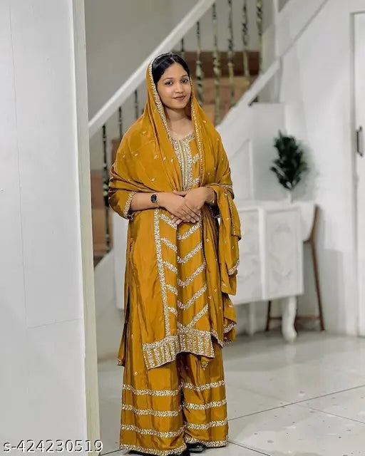Fancy chinnon silk party wear, chani design, new look