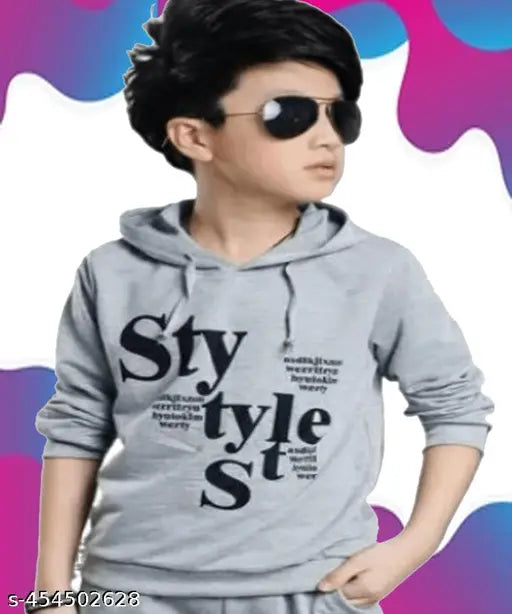 Kids Boys & Girls Hooded Neck Full Sleeves Pure Cotton Printed Regular Fitted T-shirt,