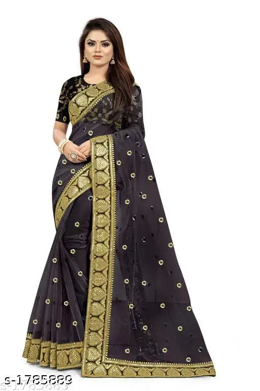 Black and gold embroidered sari