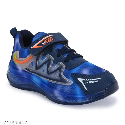 Blue, black, and orange sports shoes with lace closure for kids