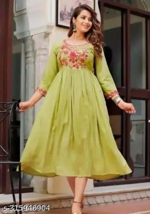 Embroidered rayon mehndi colour malti blouse with three-quarter sleeves, Indian traditional fashion