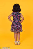 Floral printed chiffon frill frock, sleeveless with mandarin collar, poly knit lining, perfect for 2-8 year old girls, Indian origin
