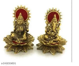 Golden metal antique finish Ganesh-Lakshmi murti idol, handcrafted in India for temple decor or home/office