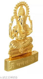 Golden plated Ganesh Idol, metal, home decor, traditional Indian temple artifact, intricately designed