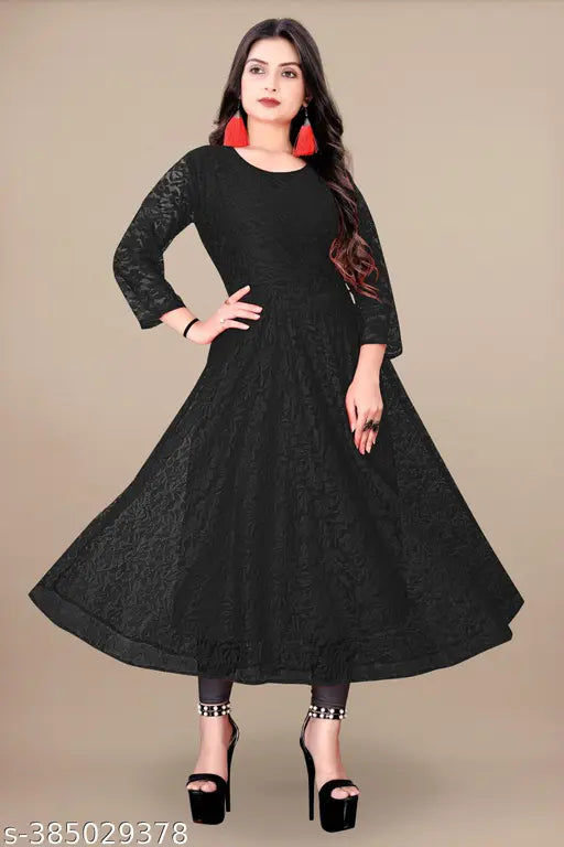 Black embroidered kameez with a long A-line skirt