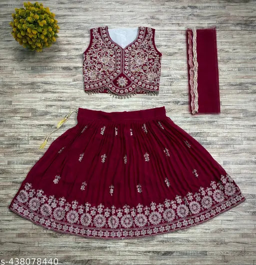 Girls' Georgette Lehenga, embroidered ethnic wear for kids (4-7 years), art silk dupatta, sleeveless, India origin