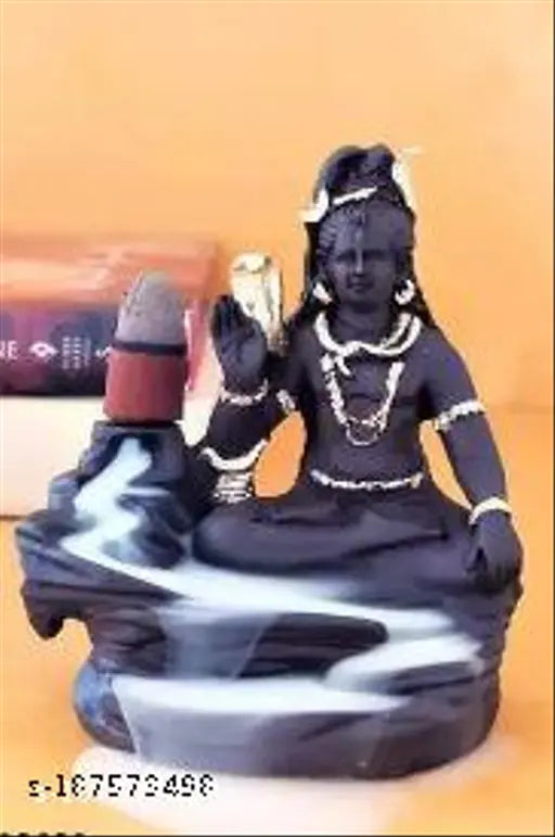 Black Haridwar Divine Adi Shankara Shiv ji Smoke Fountain Statue with 10 Incense Cones, polyresin sculpture from India