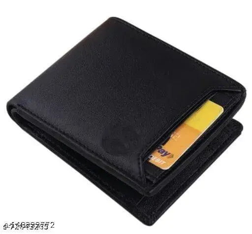 Black artificial leather formal wallet for men, 10 card slots, regular size (11cm x 9cm) - TAQWA Men Casual Travel Wallet