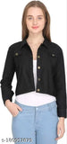 Black solid denim jacket for women (1 pack), perfect casual wear with button-up design and long sleeves