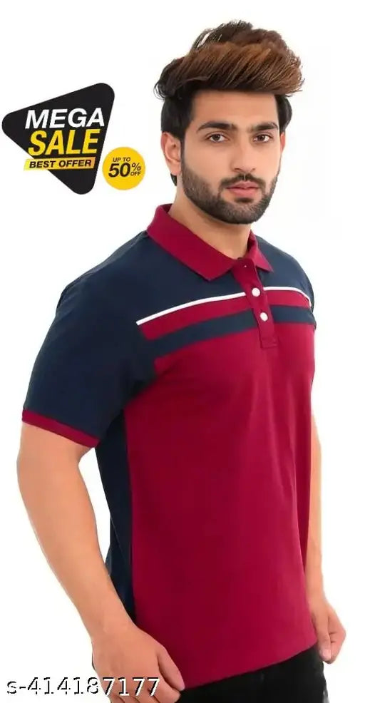 Men's cotton blend striped polo t-shirt in sleeve cut, fitted shape, short sleeves, size M (38" chest, 27" length)