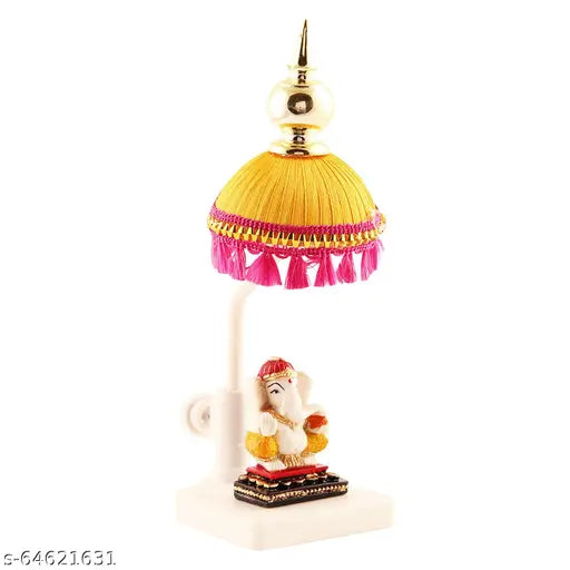 Marble Ganesh Idol, yellow umbrella stand statue for home, office, car study, or small temple. Stunning and long-lasting showpiece
