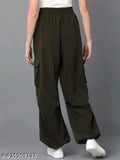 Black trousers, loose fit, high waist, long sleeves, full length