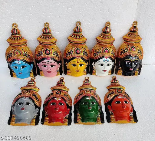 Metal Navadurga Devi face set of 9, Indian god idols, 8x4 inches dimensions
