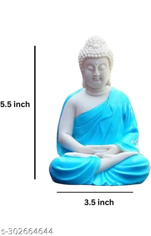 Meditating blue Dhyan Gautam Buddha statue, religious idol from India for living room, bedroom, or office desk decoration