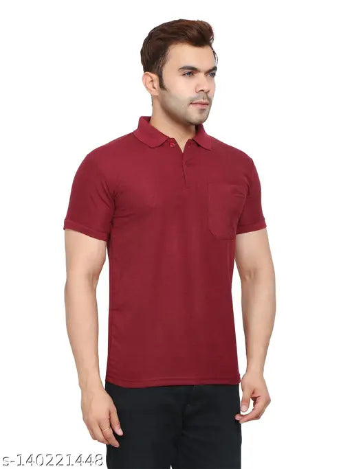 Maroon polycotton men's polo T-shirt combo pack with half sleeves, regular fit, and pockets