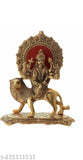 Metal Durga Maa Sherawali idol, golden finish, 17x7.25x22 cm, Indian origin, for home, temple, office decoration or gifting